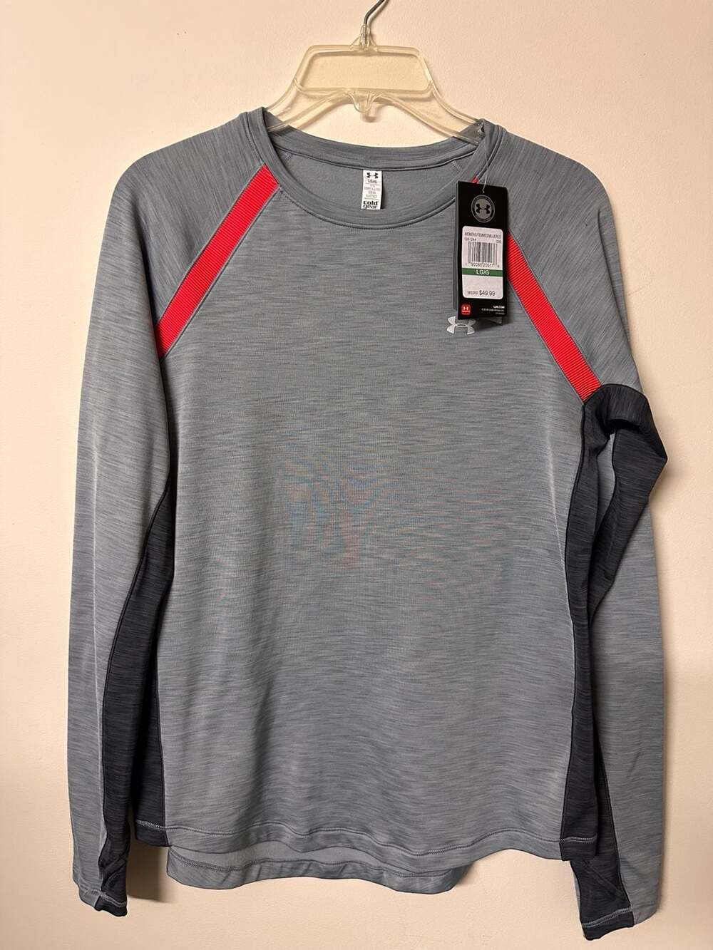 Under Armour Women's ColdGear Fitted Long Sleeve Shirt Gray Red Size L
